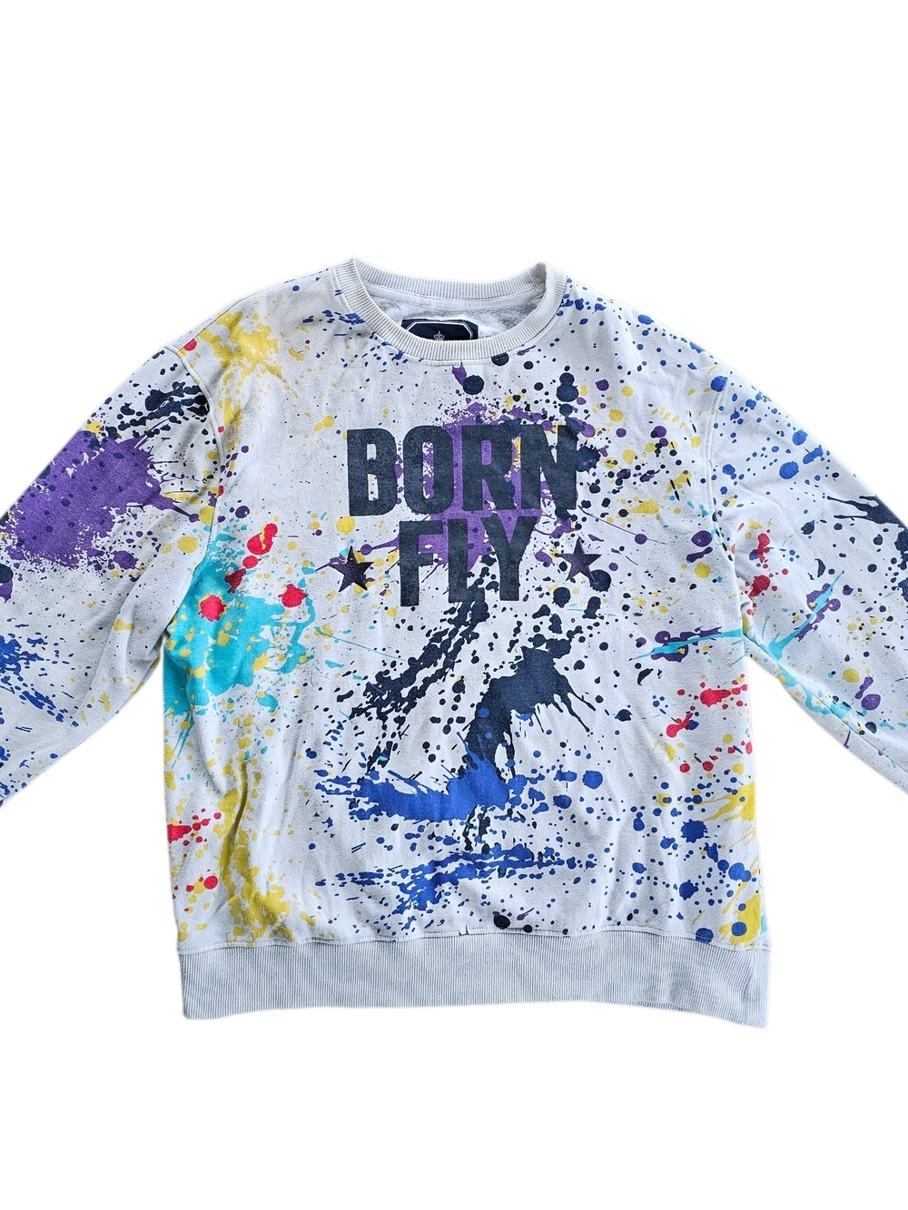 Born Fly White Multi Paint-Splatter Crewneck Sweatshirt